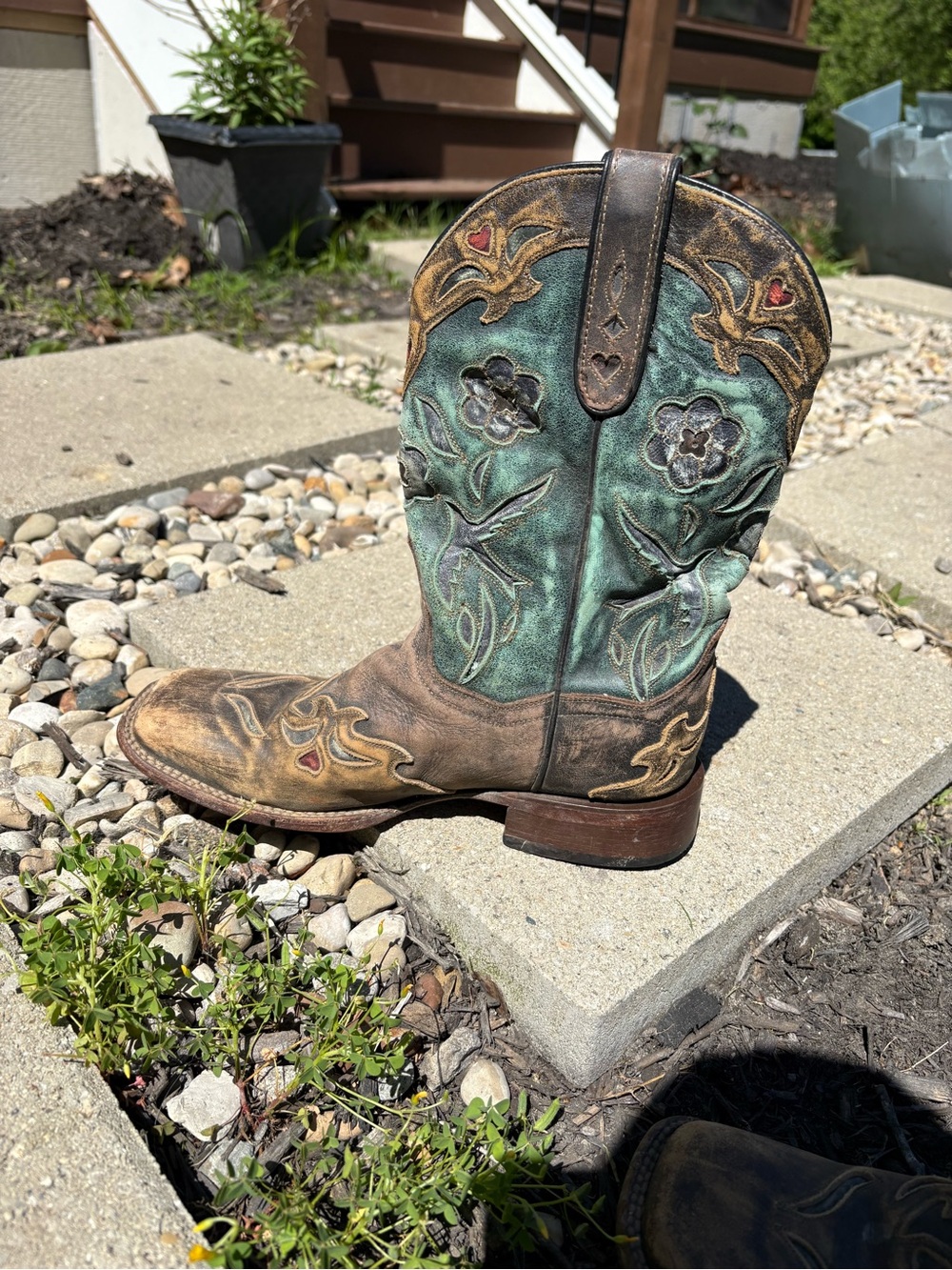 Dan Post Songbird Floral Embroidered Western Cowboy Boot - Turquoise & Brown